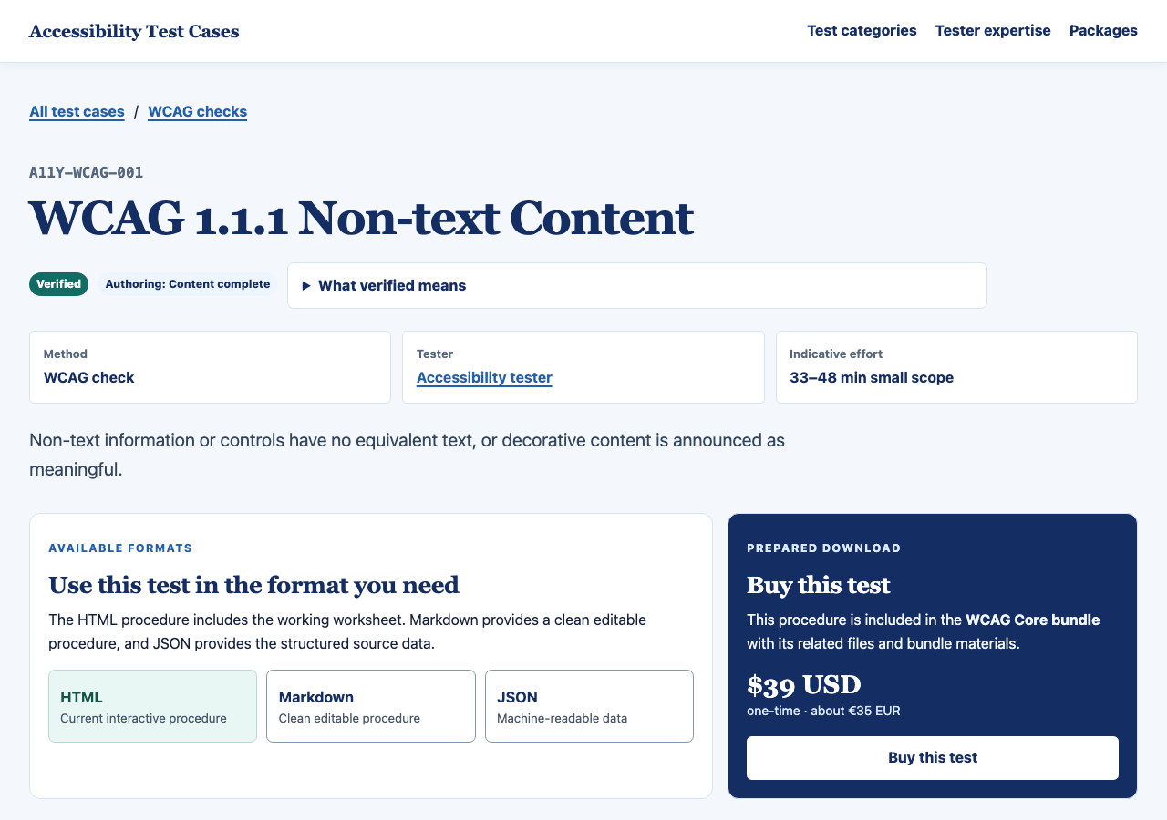 Preview of a generated accessibility test procedure page